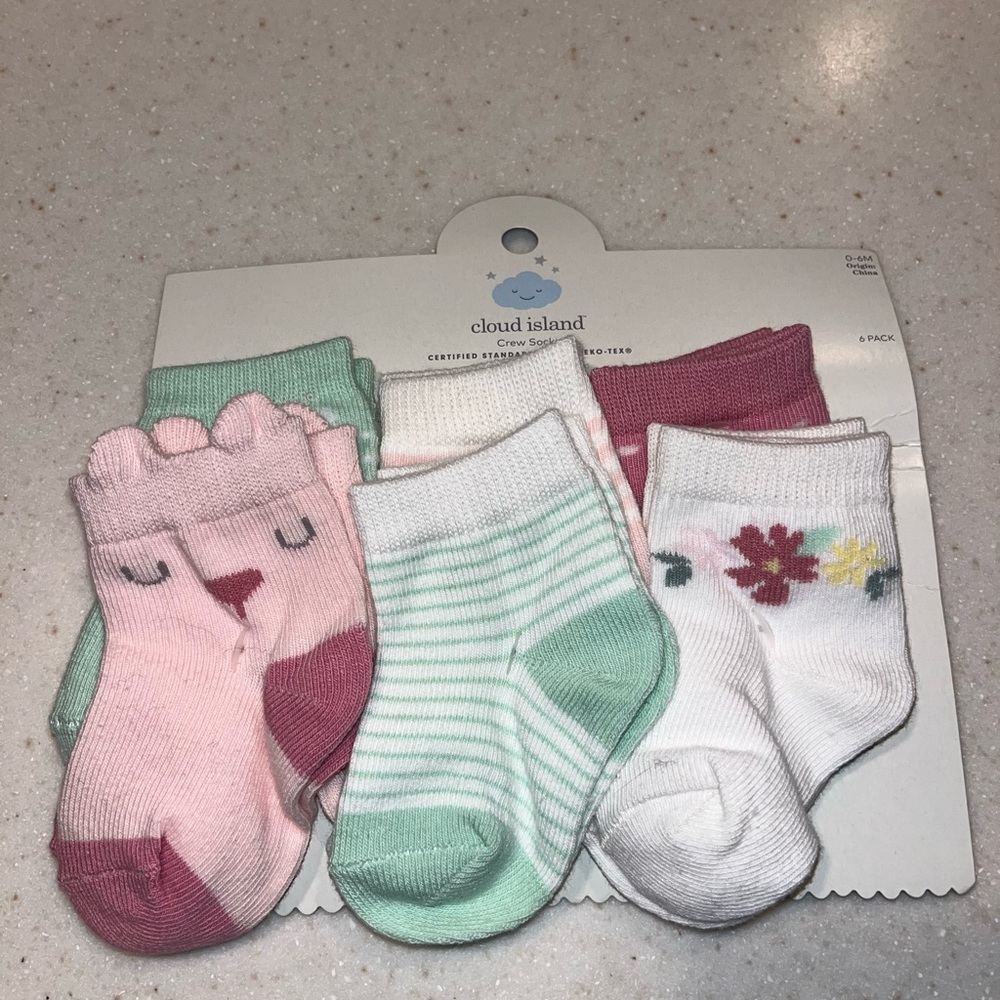 Cloud Island Kids Socks Set - Pink, Mint, White